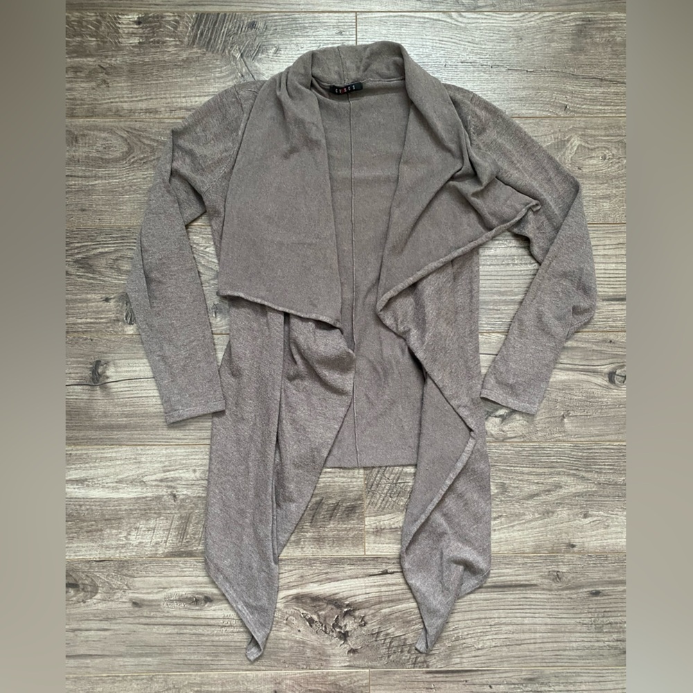 3/$30 Cyrus soft brown open cardigan with ties and neck closure - soft, feminine